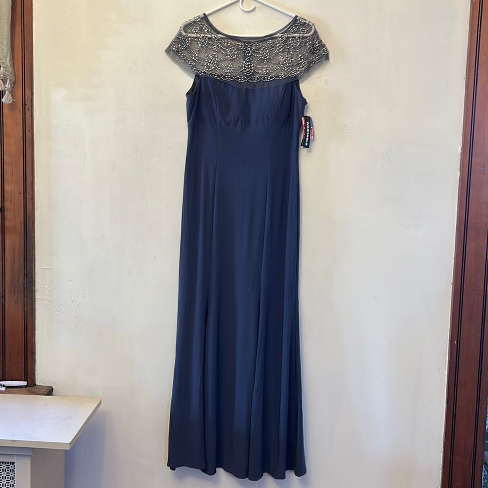 R &M Richards gray beaded sleeveless long dress Size 8 New